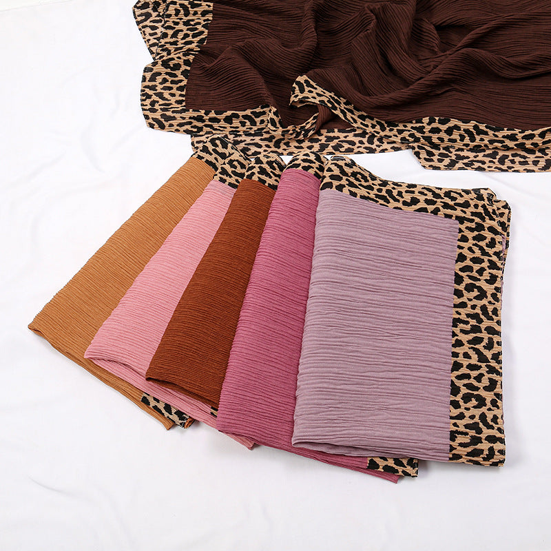 VS773 Hot sale new style leopard wrinkle polyester long scarf solid color headscarf