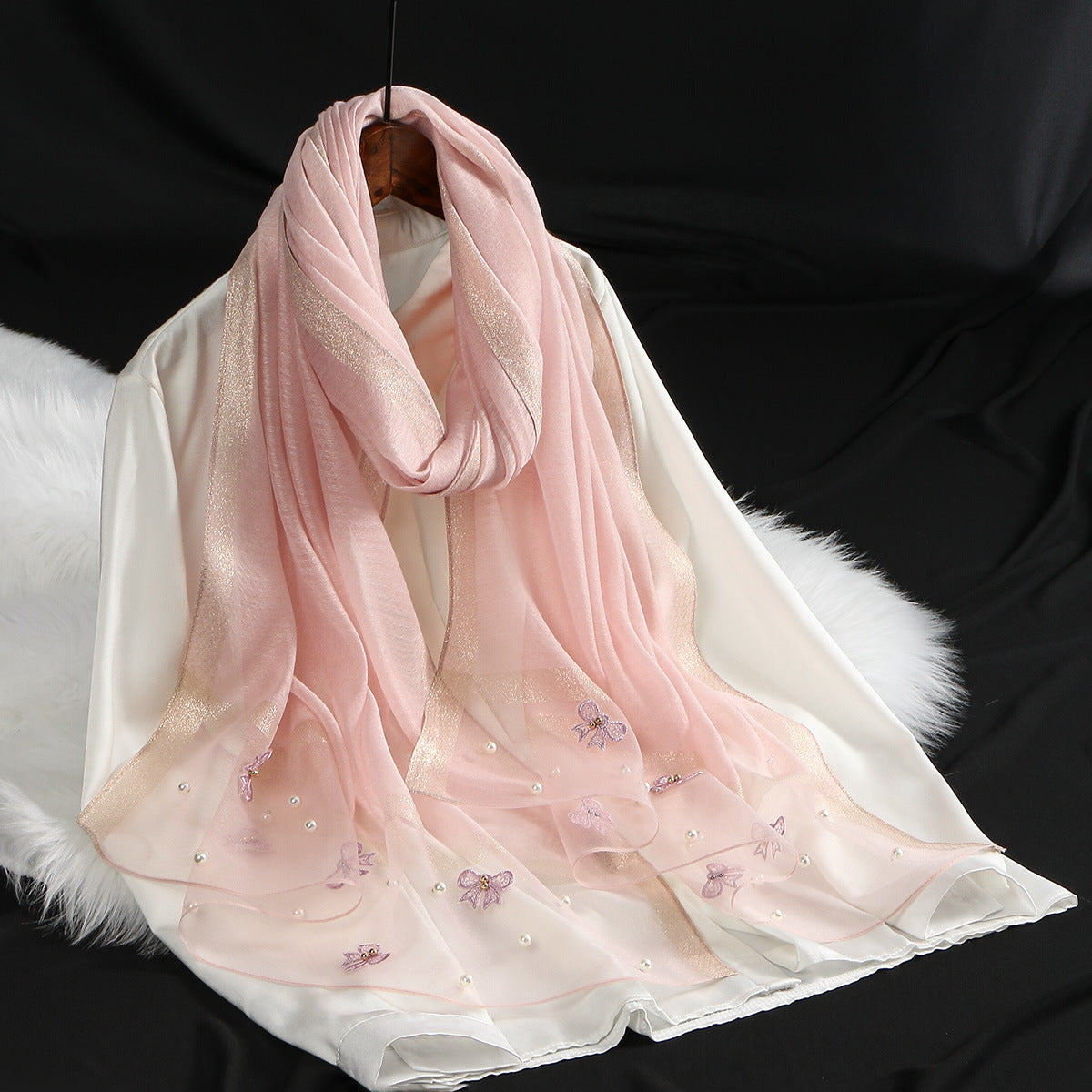 MZ070,71,72  Organza Pearl-Studded Women’s Sun Protection Scarf