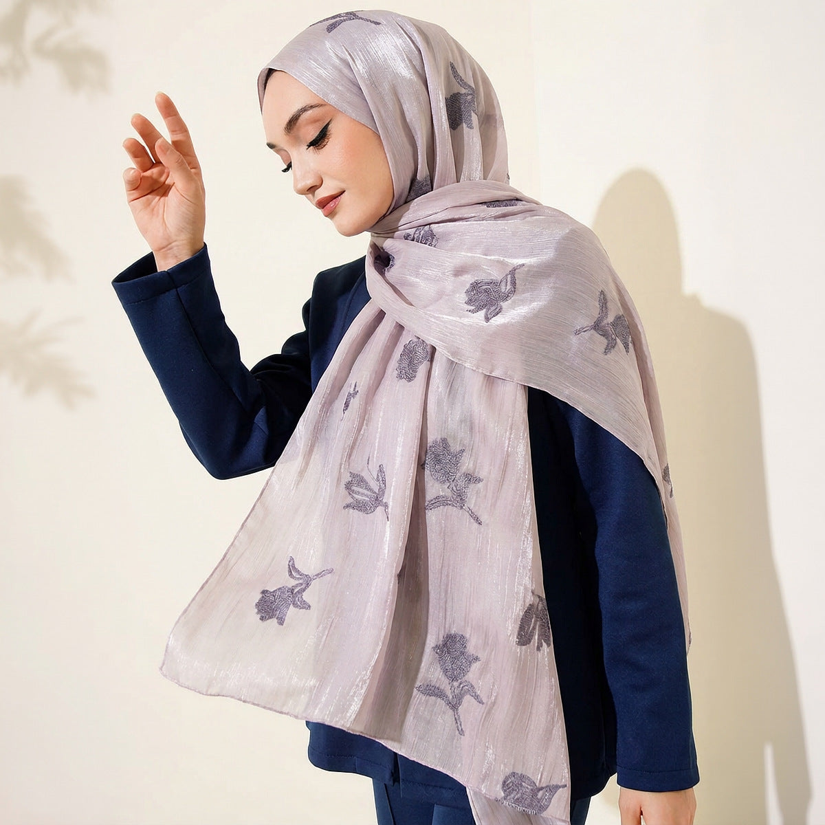 WJ103  Sea Island Silk Embroidered Sun Protection Hijab