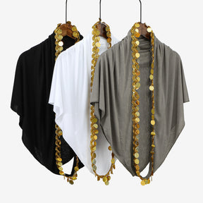 SW135  Plain Crystal Linen Round Gold Sequin Instant Hijab