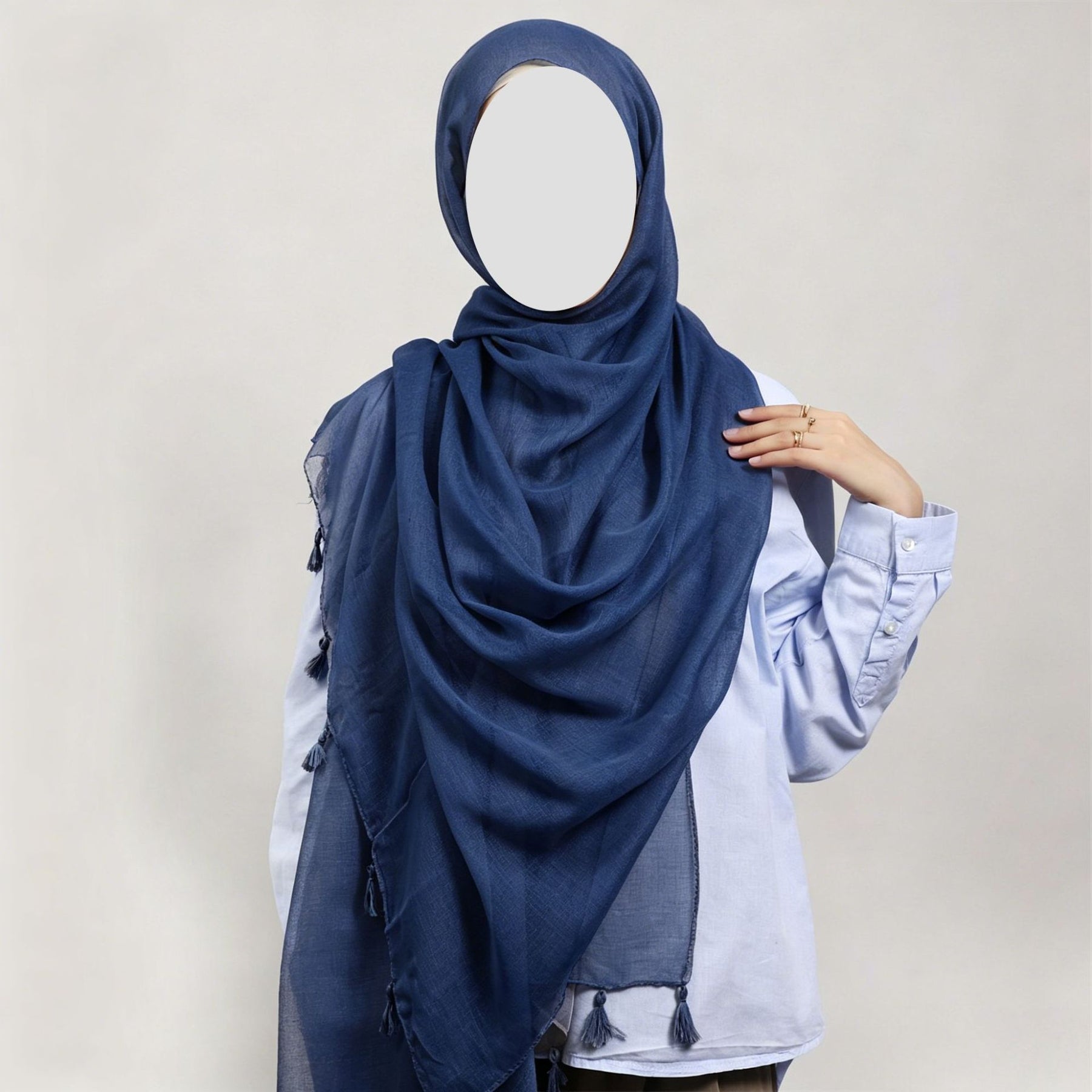 ND06  Plain Polyester Flat-Finish Tassel-End Hijab