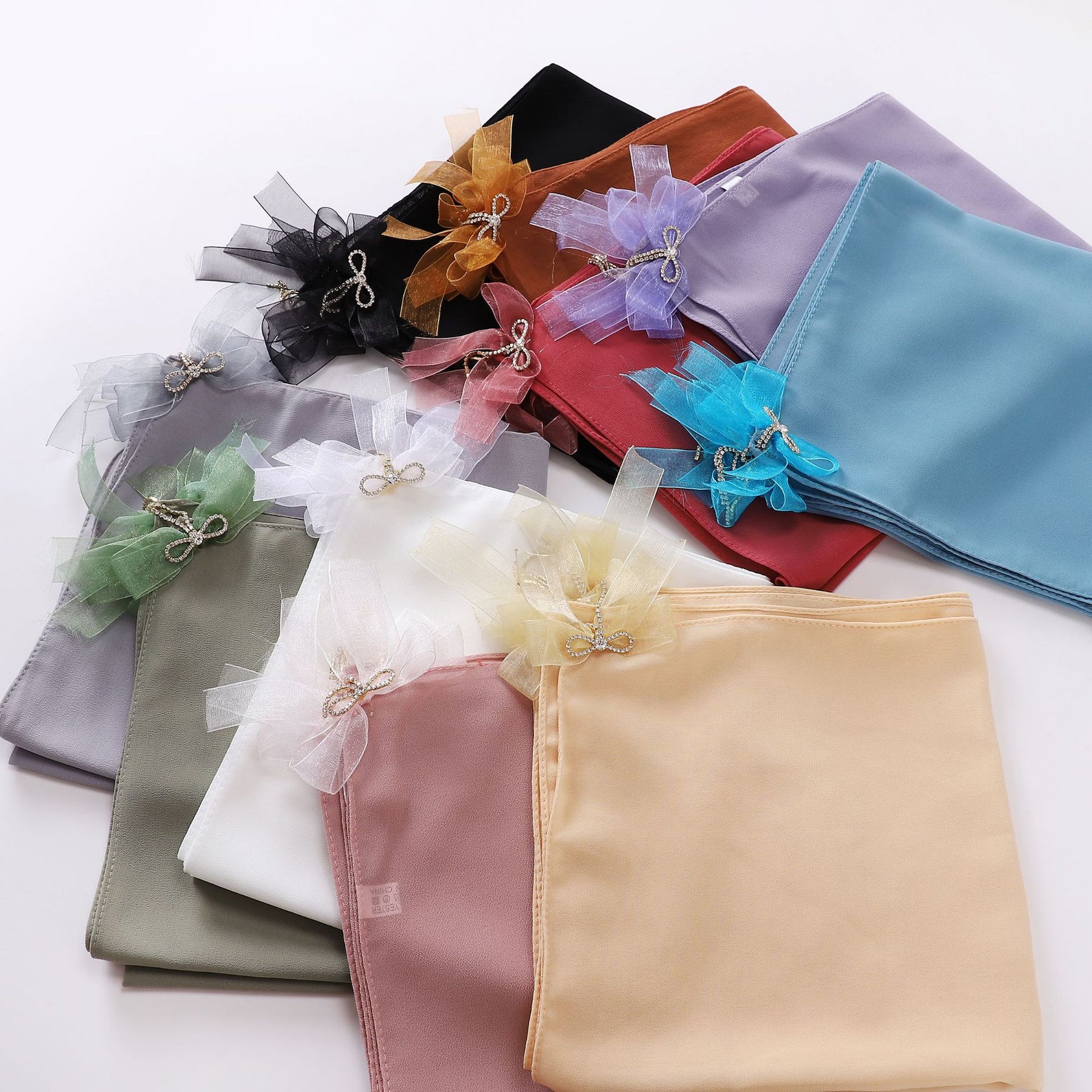 W-0021 90*90 plain pearl chiffon bowknot kerchief hijab scarf