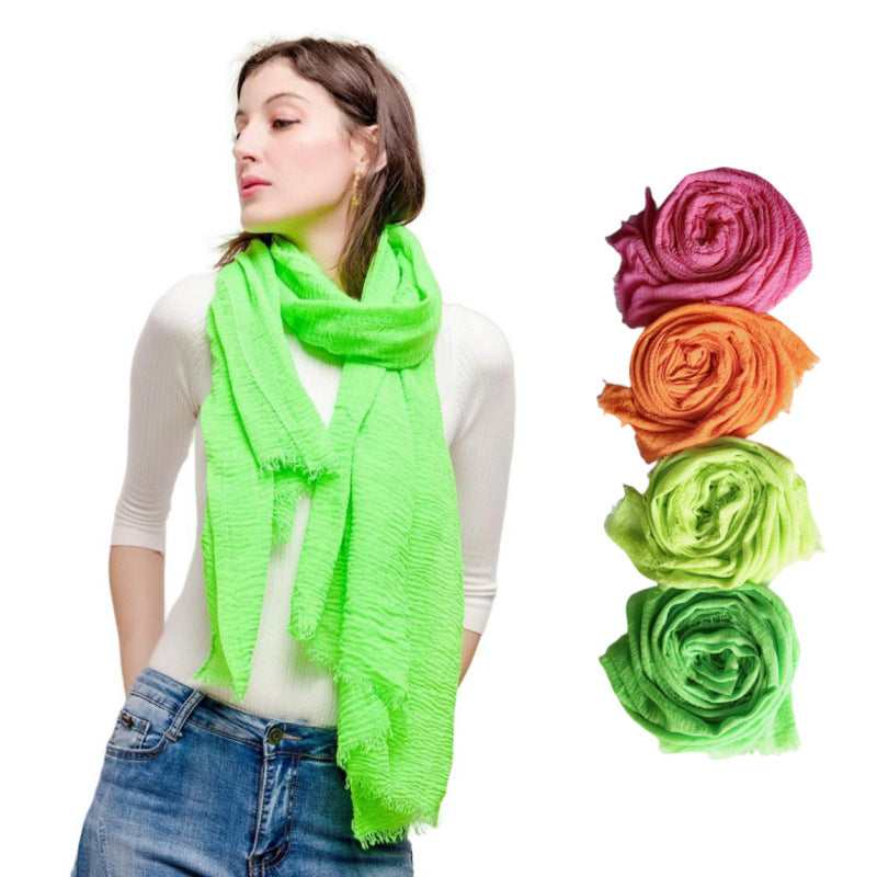 WJ01   Cotton scarf solid color scarf wrinkled bubble scarf shawl headscarf