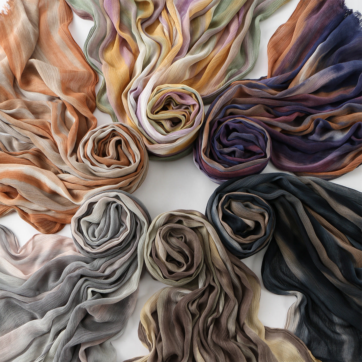 VE134  Ethnic Rainbow Tie-Dye Crinkle Rayon Hijab
