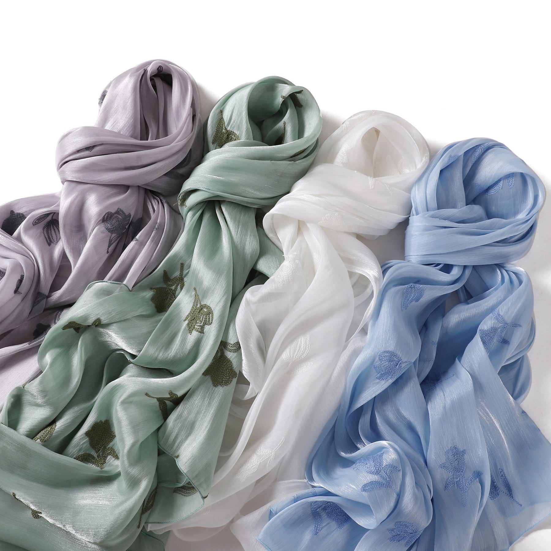YZ330  Plain Sea Island Silk Embroidered Satin Hijab