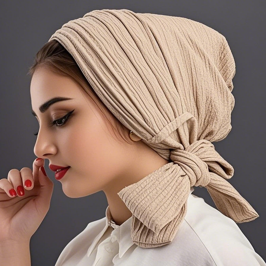 QD040  Solid color elastic wrinkled long tail cap