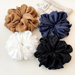YF001  Oversized Crinkled Satin Scrunchie Hair Tie