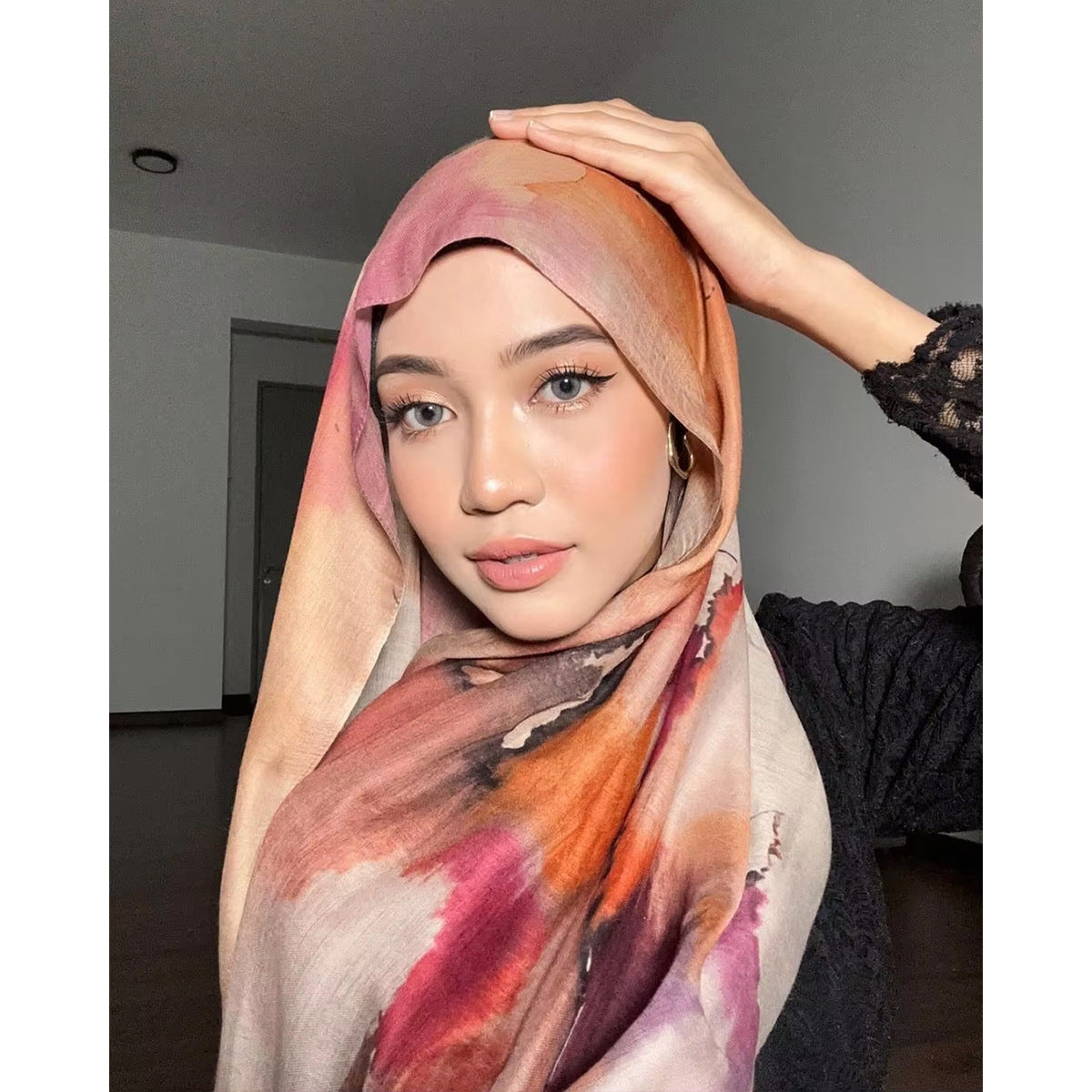 JBWJ001  Soft Modal Watercolor Printed Double-Sided Ethnic Long Hijab