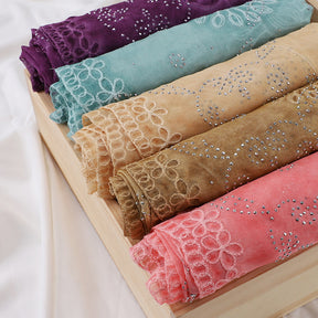 MSL231  Plain Polyester Embroidered Rhinestone Hijab