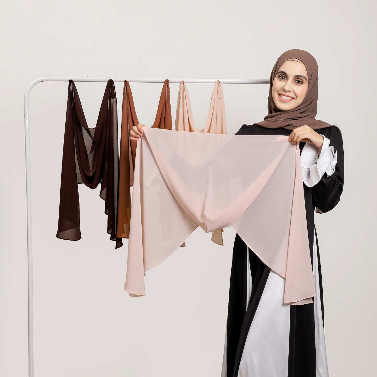 YZ317  Plain Pearl Chiffon Hijab with Built-in Magnetic Closure