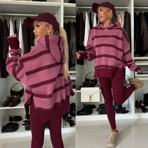M80070  Women's Plain Printed Hooded Sweatsuit Autumn Winter Set