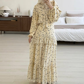 zx29283   Apricot Floral Ruffle Slimming Elegant Poly-Spandex Dress , Customizable , MOQ:50