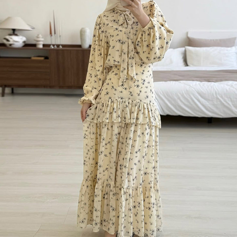 zx29283   Apricot Floral Ruffle Slimming Elegant Poly-Spandex Dress , Customizable , MOQ:50