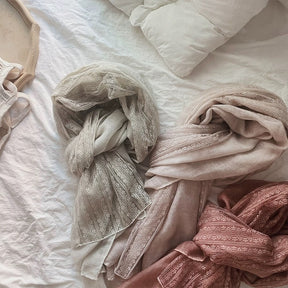 色 麻薄款 Plain Linen Lace Cotton Hijab - Product Photo