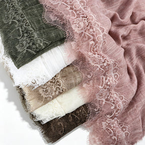 YC007  Plain Polyester Crinkle Lace Panel Fringe Hijab