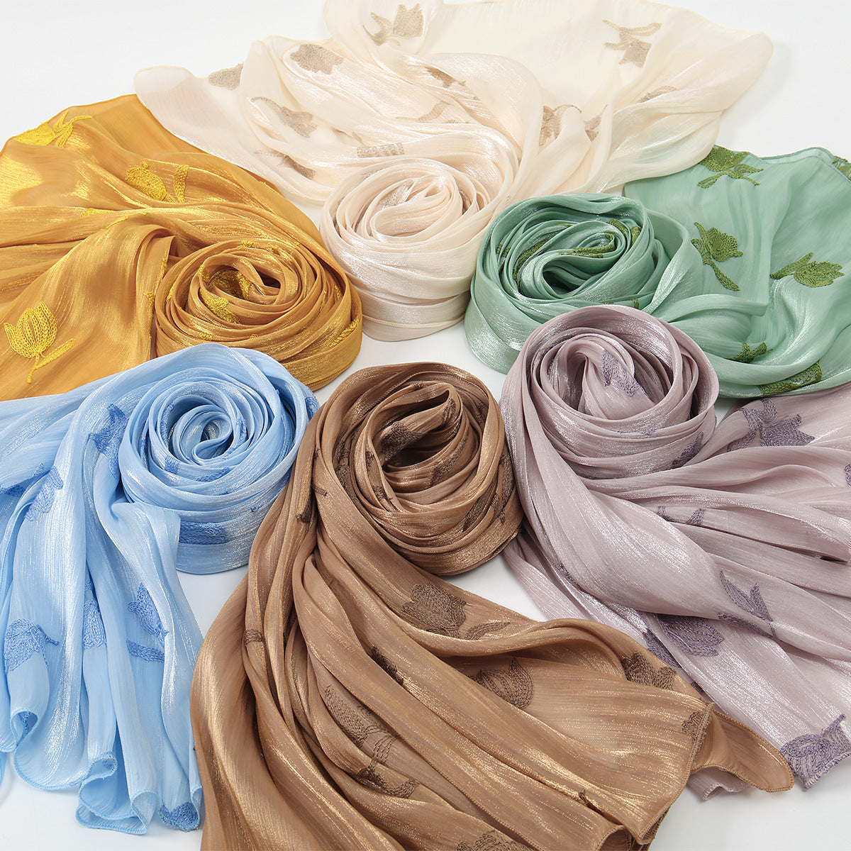 VE141  Sea Island Silk Embroidered Breathable Fashion Hijab