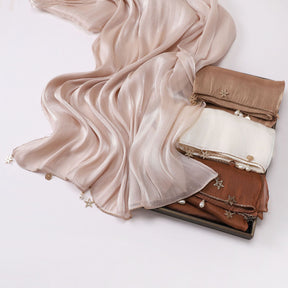 260302  Sea Island Silk Long Hijab with Handmade Chain