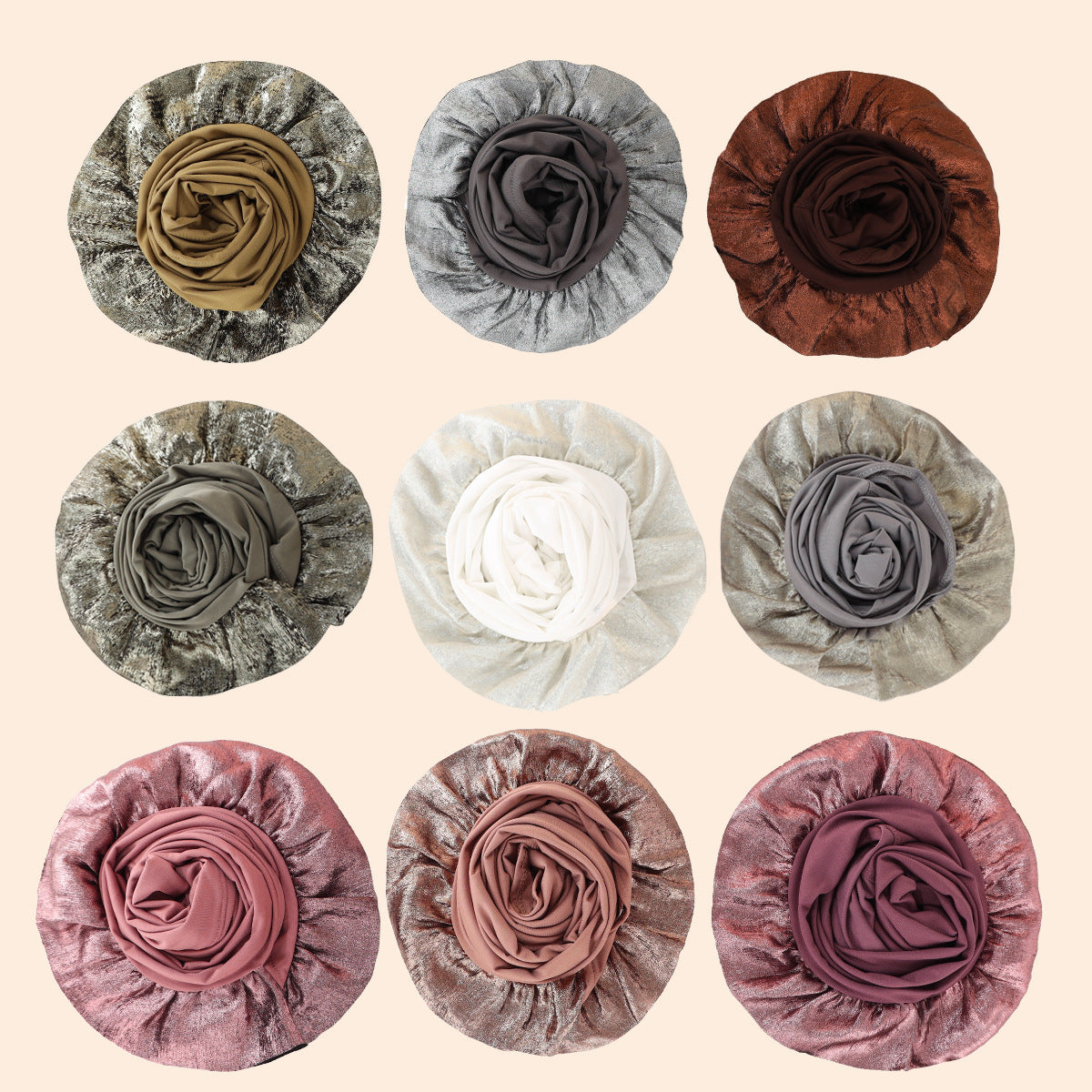 TD68-062  Plain Crystal Linen One-Piece Hijab, Silver Foil Ruffles
