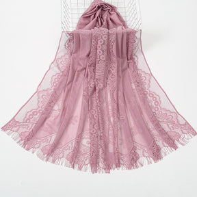 VE160  Plain Polyester Water Wave Cutout Lace Fringe Hijab