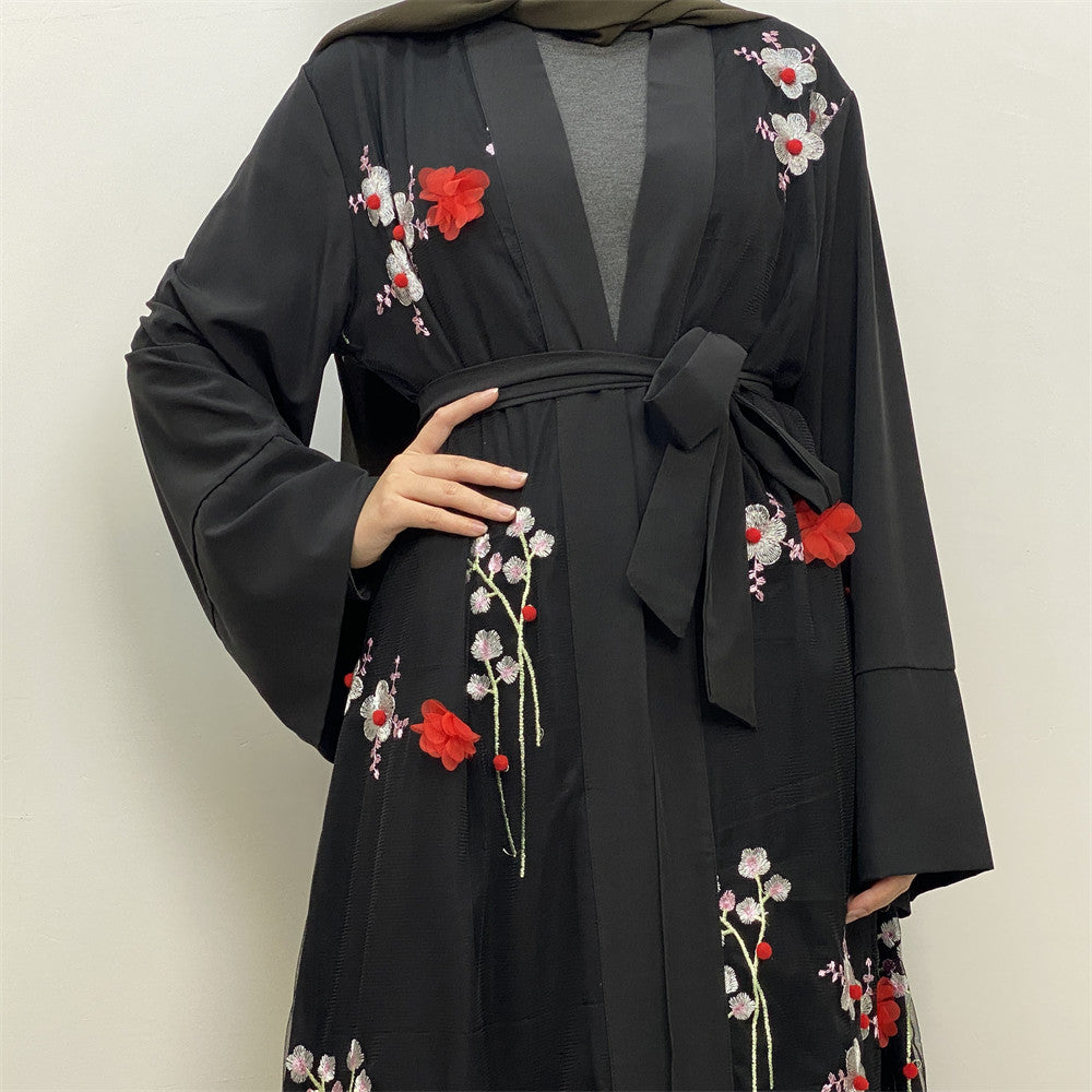 1845 Embroidered flower muslim abaya dress