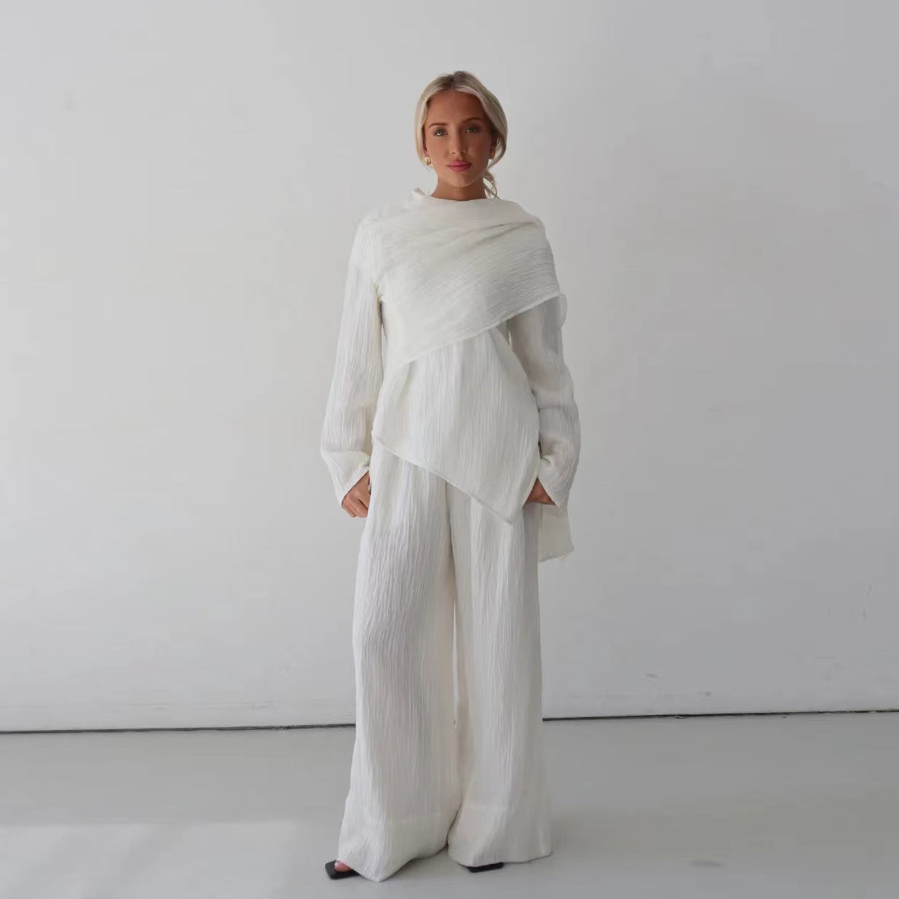 LR1034  Women's Plain Button Cardigan & Pants Two-Piece Set