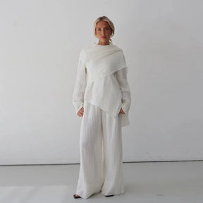 LR1034  Women's Plain Button Cardigan & Pants Two-Piece Set