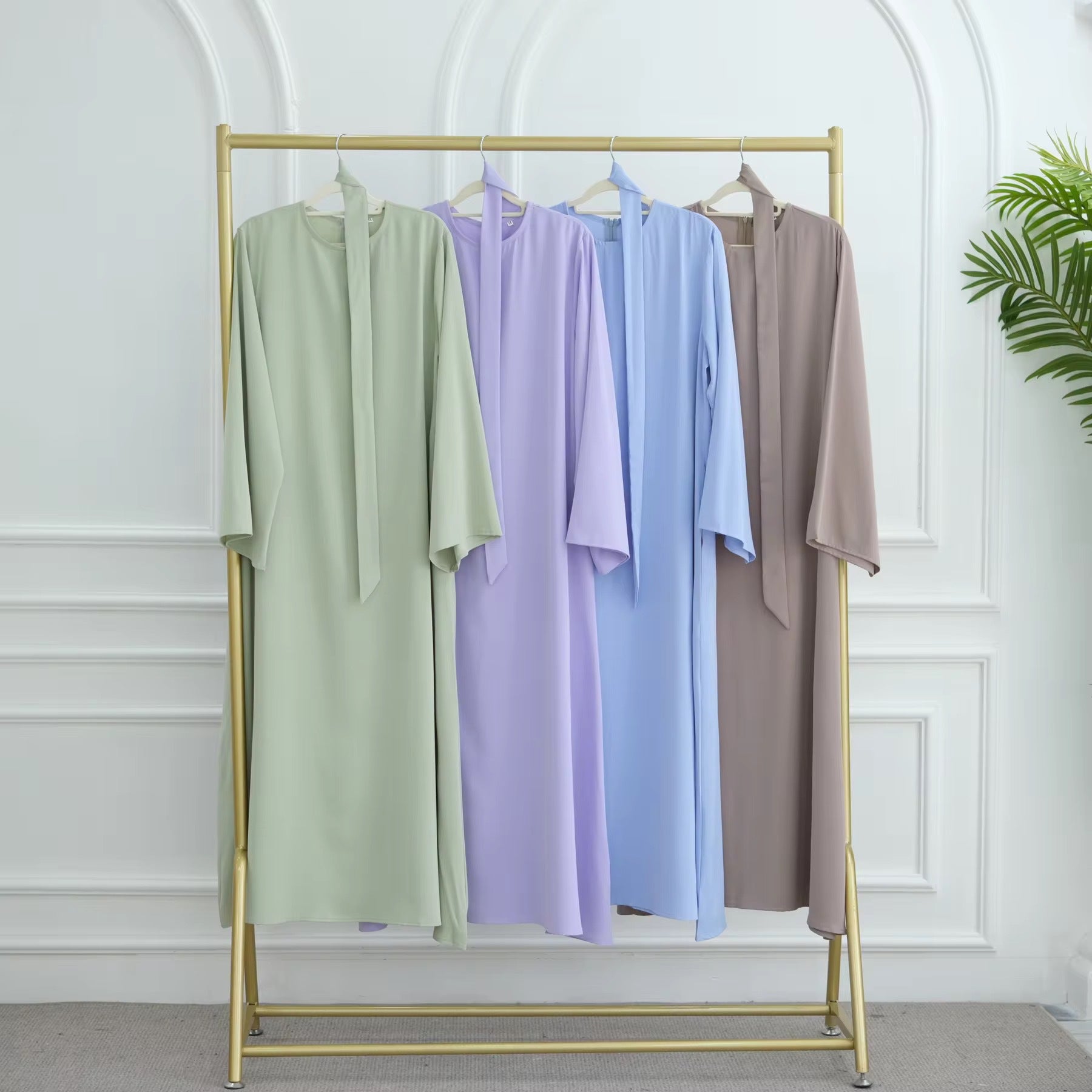 LR1046  Plain Tie-Waist Nida Dress