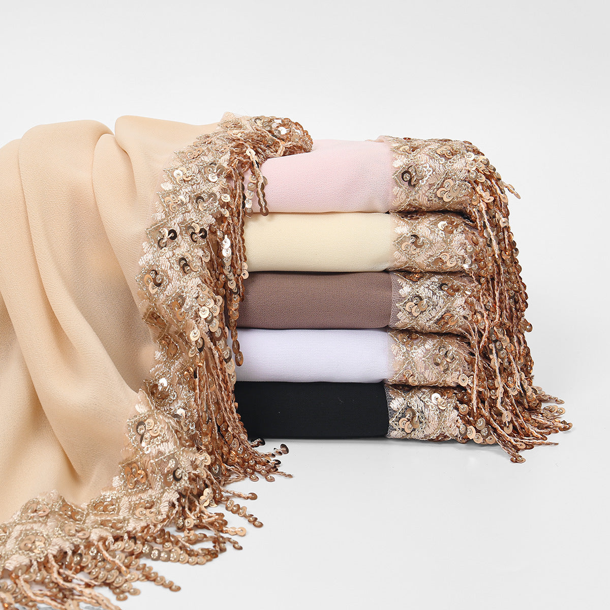 SW150  Plain Chiffon Sequin Tassel Hijab