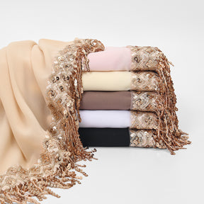 SW150  Plain Chiffon Sequin Tassel Hijab