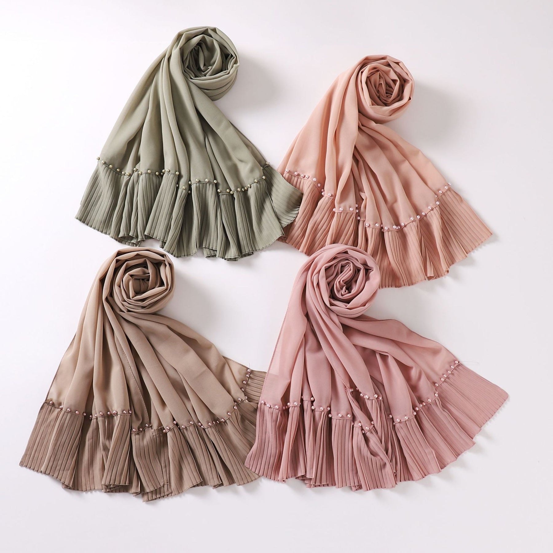 W-0049 plain pearl chiffon pleated Nail bead hijab scarf