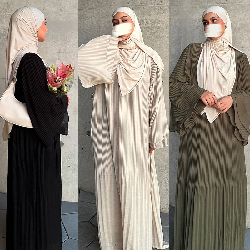 MQ155  Fashion Polyester Pleated Premium Crinkled Dress - Hijab Not Included