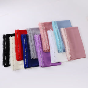 W-0108 plain pearl chiffon lace edge Nail bead hijab scarf