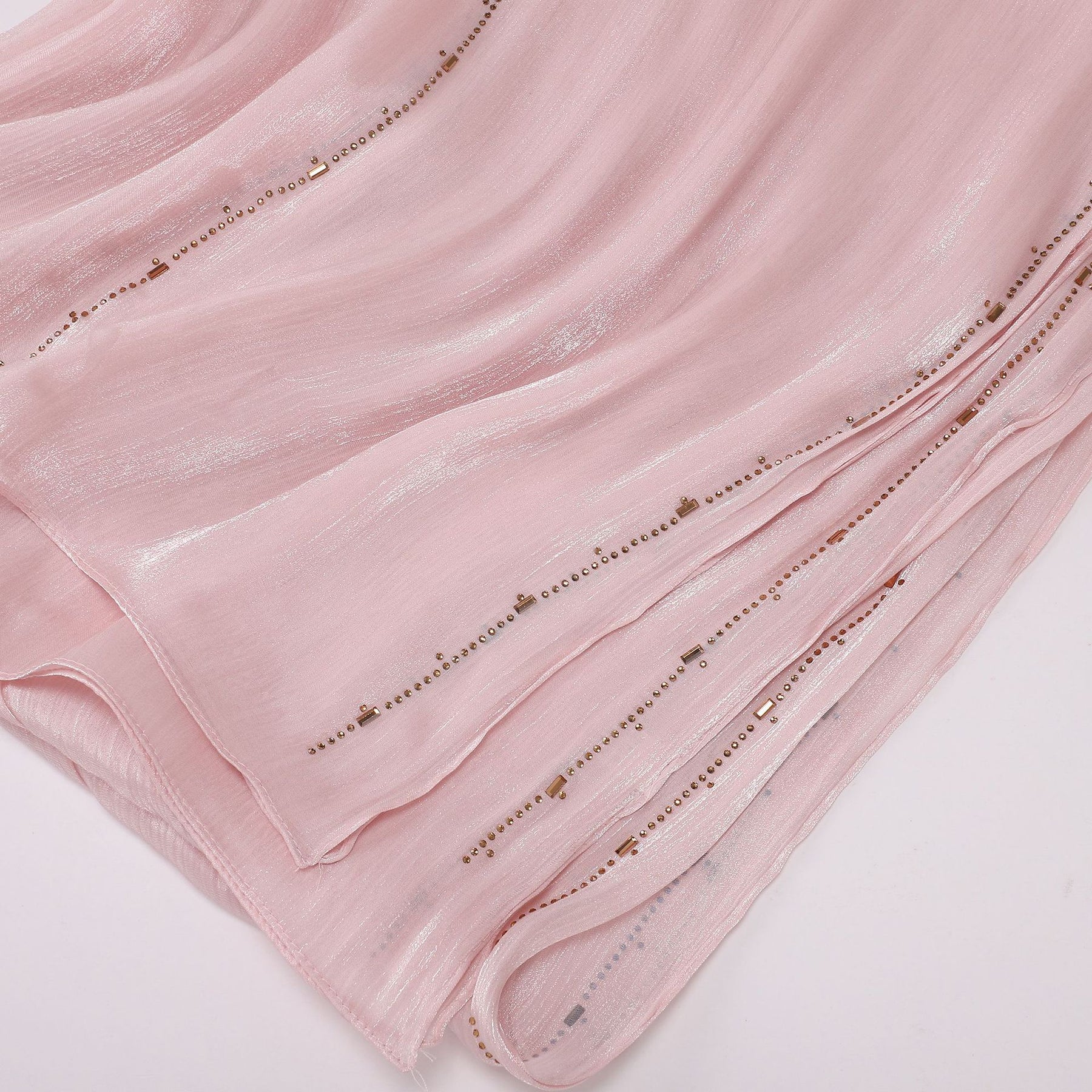 W-0513  Sea Island Silk Bright Silk Hijab with Rhinestone Lines