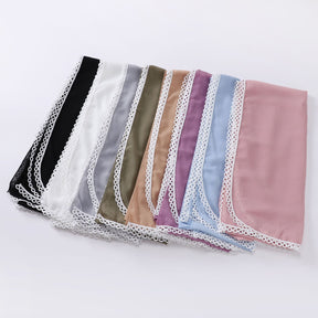 W-0030 plain pearl chiffon lace edge hijab scarf