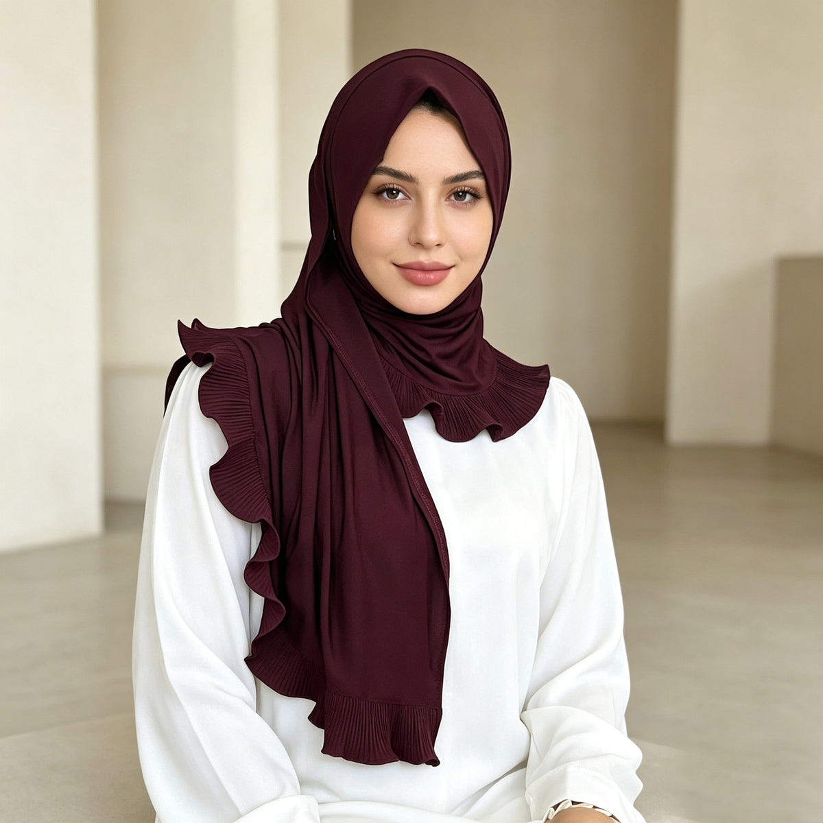 TD51-040  Plain Chiffon Pull-On Single-Layer Ruffle Hijab