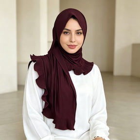 TD51-040  Plain Chiffon Pull-On Single-Layer Ruffle Hijab