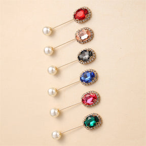 55646  Crystal Brooch with Colorful Zircon Gemstones, Long Pin