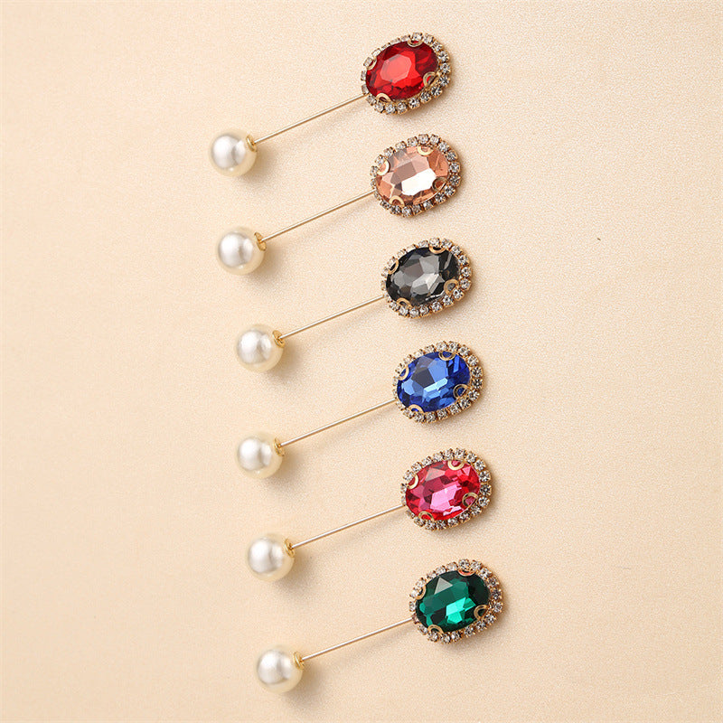 55646  Crystal Brooch with Colorful Zircon Gemstones, Long Pin