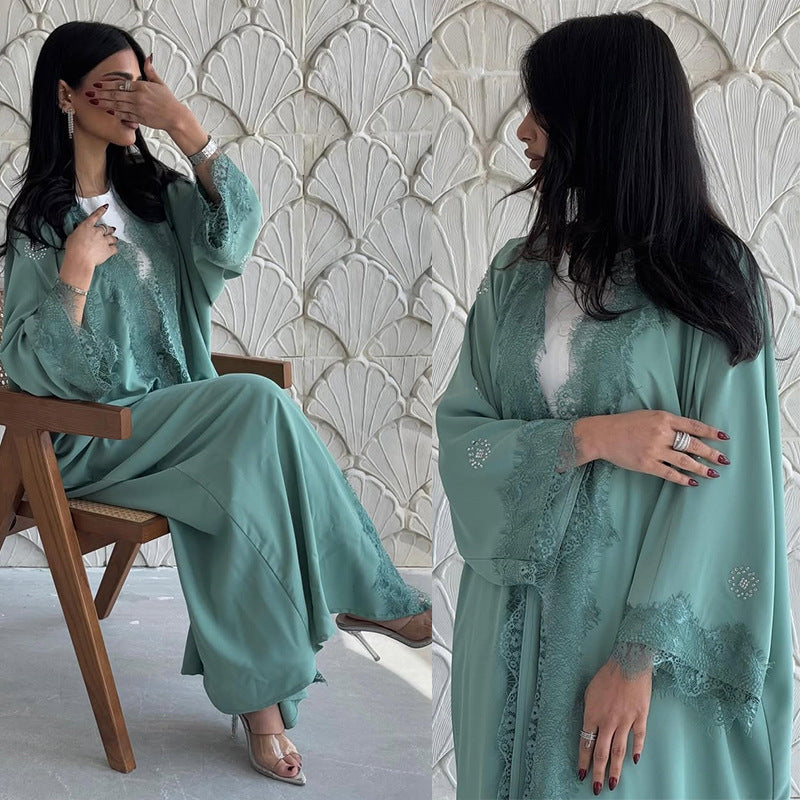 MQ214  Lace Patchwork Fashion Abaya Trendy Dress