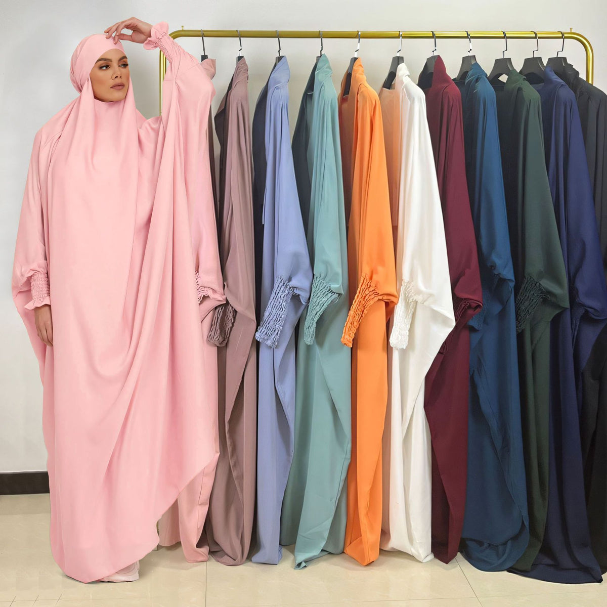 FG20-21484  Solid Nida Loose Sleeve Scarf Long Dress