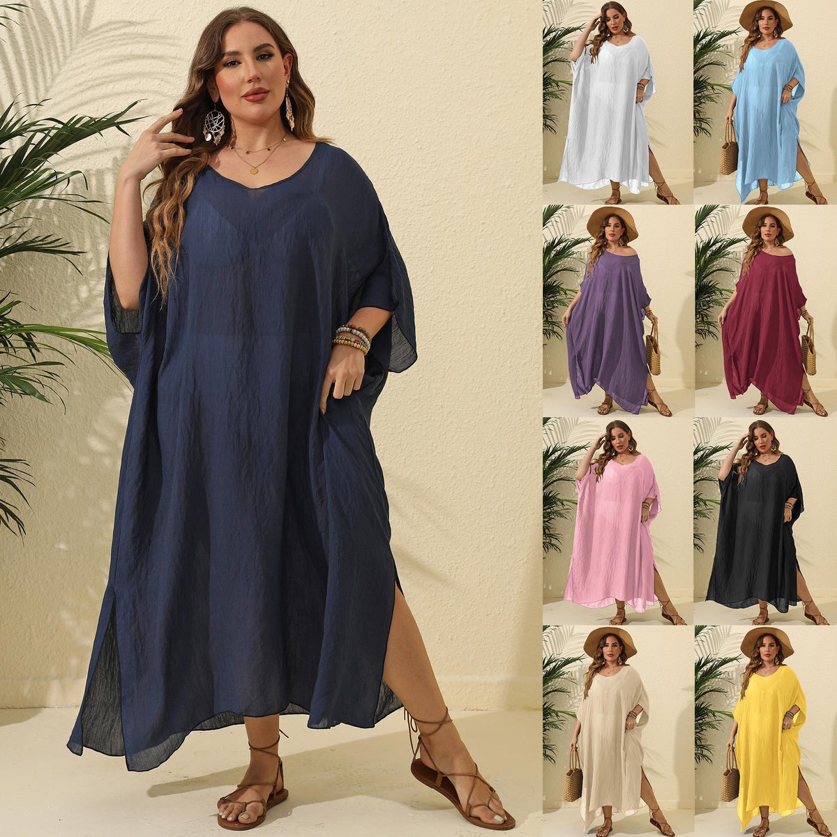 F799   Solid color loose beach slit maxi skirt
