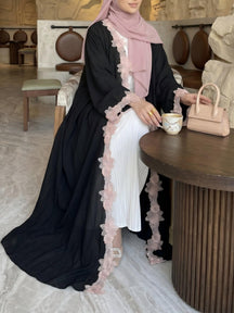 HBWT  Plain Lace Polyester Cardigan + Hijab Set