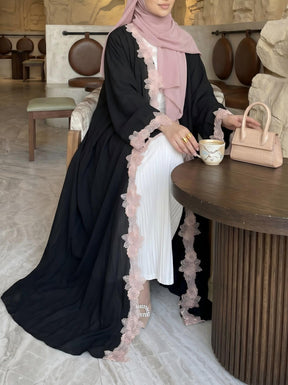 HBWT  Plain Lace Polyester Cardigan + Hijab Set