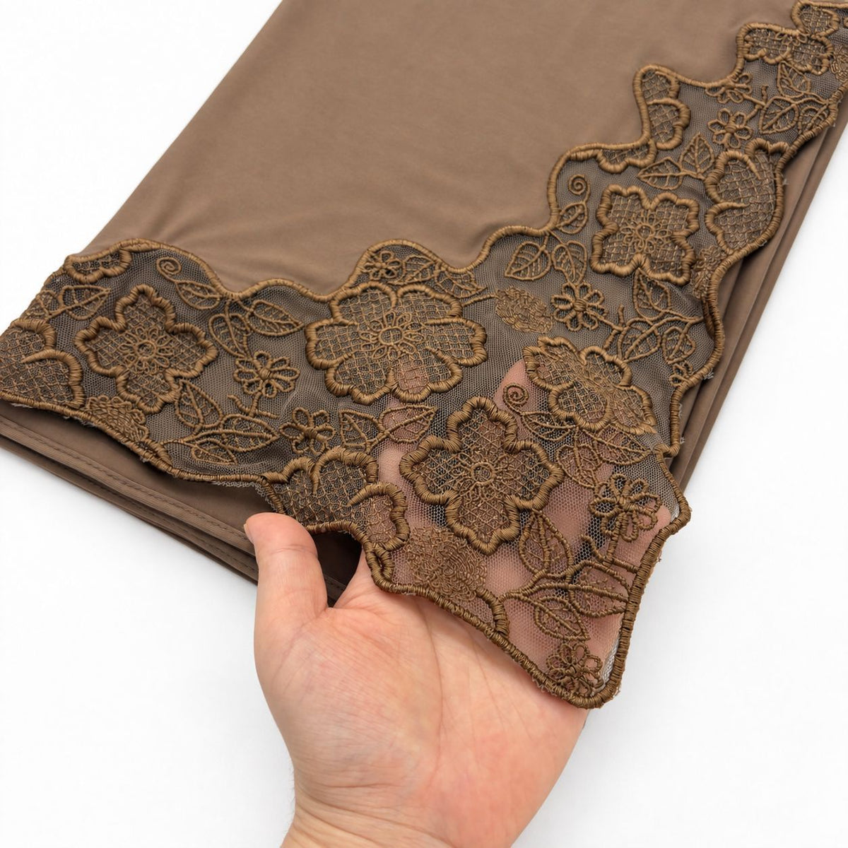 YTCXHB  Plain Embroidered Lace Liquid Jersey Hijab