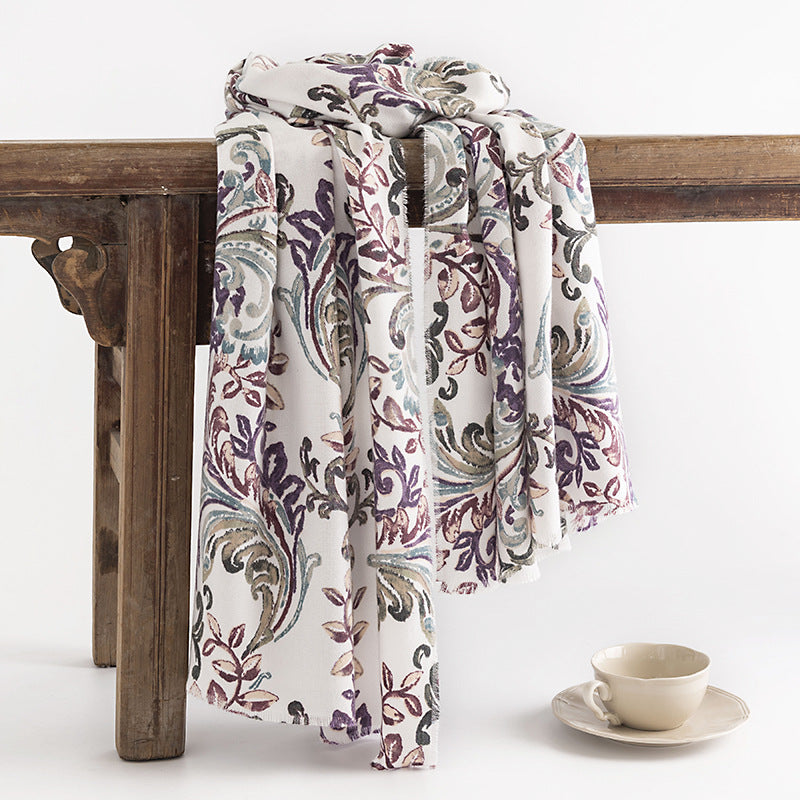 FH23-5108 plants flowers printed winter scarf