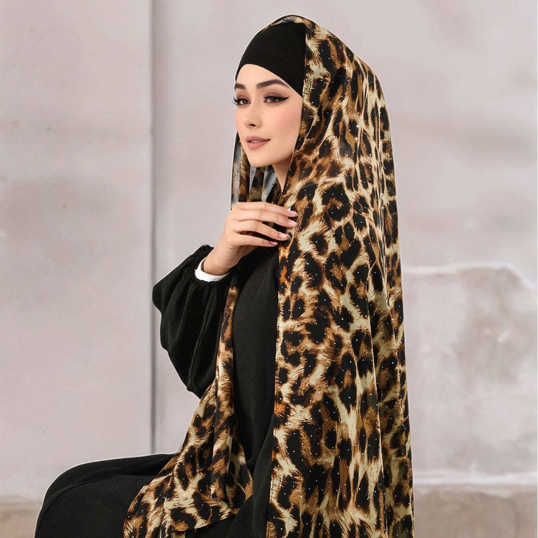 YW380 Rhinestone leopard print hijab