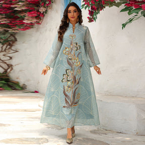 AB485  Mesh Embroidered Maxi Dress Ethnic Women's Clothing