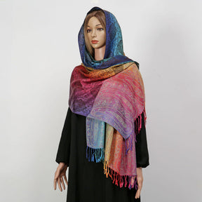 YF0438  Colorful Jacquard Soft Polyester Tassel Long Scarf