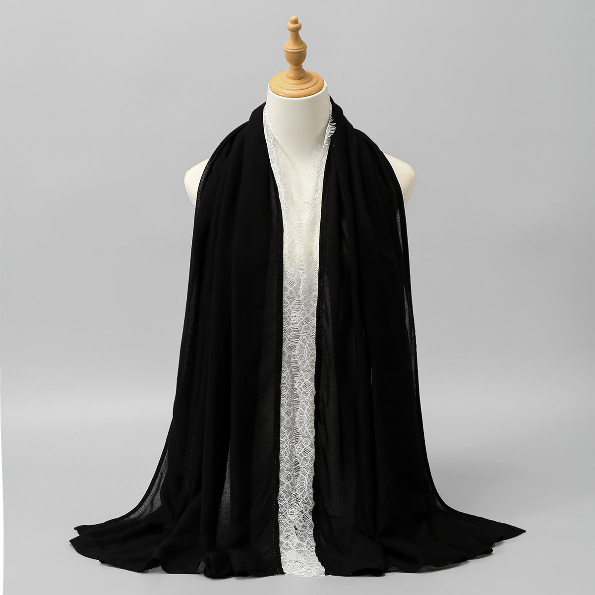SW161  Plain Lace Trim Polyester Hijab