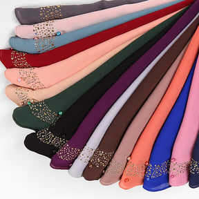 MSL127 plain pearl chiffon hot stamping diamond hijab scarf